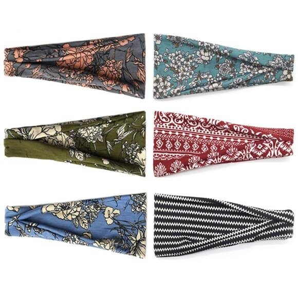 Boho headbands for women wide stretchy yoga workout hair bands set of six pieces - Picture 2 of 7